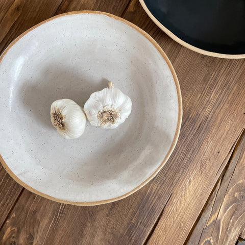 WHITE SPECKLE Shallow Serving Bowl